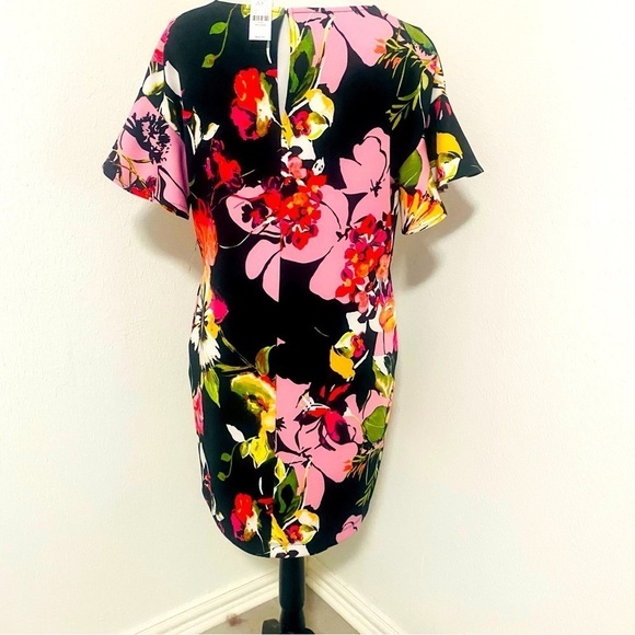 New York & Company Stretch Women Mini Floral Dress Size Medium with Pockets NWT - Picture 3 of 7